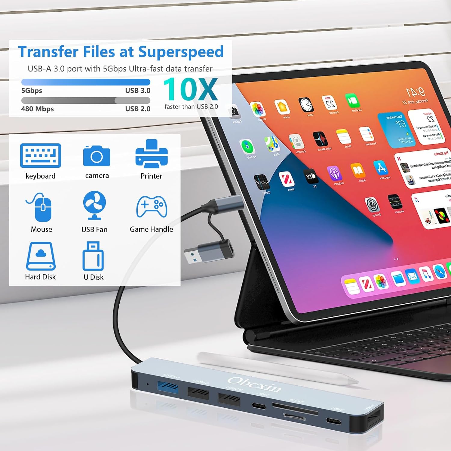 Thumbnail 3 de Obcxin USB‑C Hub 8‑in‑2: USB 3.0, 2× USB 2.0 und SD/TF für MacBook, iPad Pro & Surface