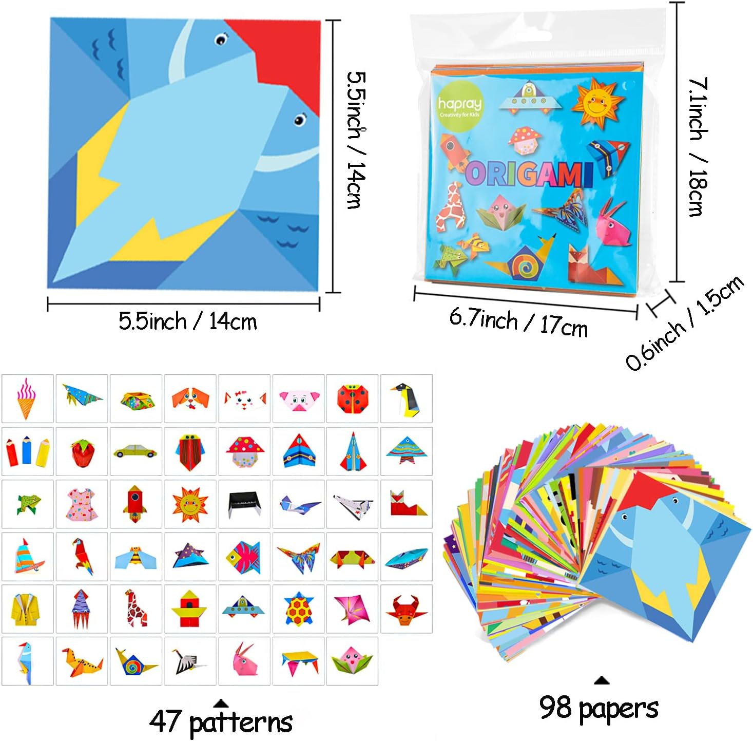 Detalle de hapray Origami Kit 98 sheets — kids craft set 🧩