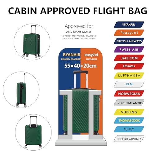 Thumbnail 5 de FLYMAX 55x40x20 Cabin Bag Suitcase – 40 Litre, 8kg, ABS Shell, 3-Digit Lock, 4 Wheel Spin for Ryanair and More