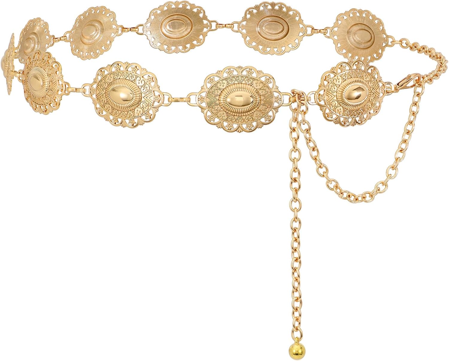 Thumbnail 6 de WHIPPY Women’s Western Metal Concho Belt – adjustable vintage boho gold chain waist chain