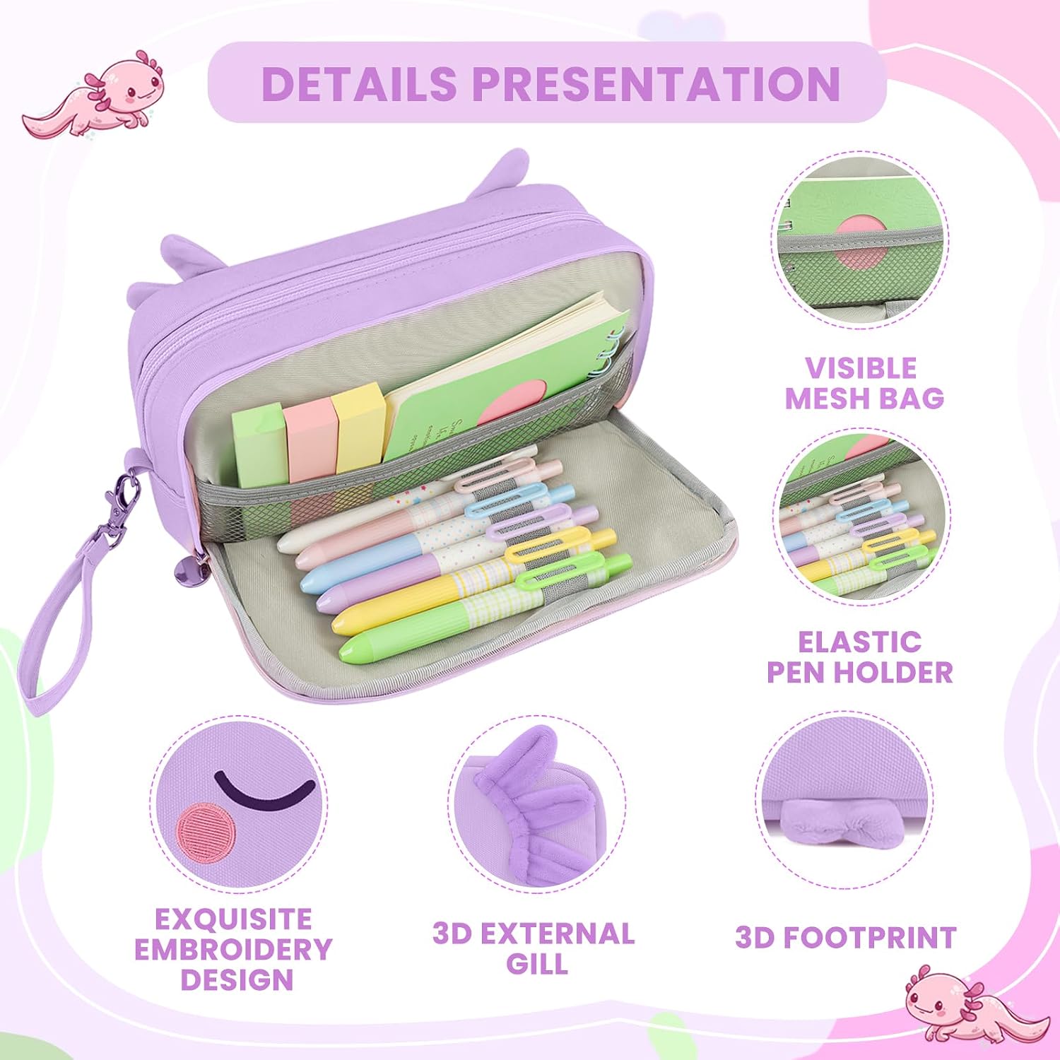 Detalle de EHZYP Axolotl Pencil Case, 900D Canvas