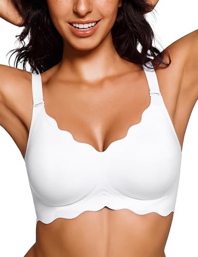 Detalle de Sujetador Sin Aros Bresdk Mujer – Cómodo, borde ondulado y suave para dormir y uso diario (Blanco, XL)