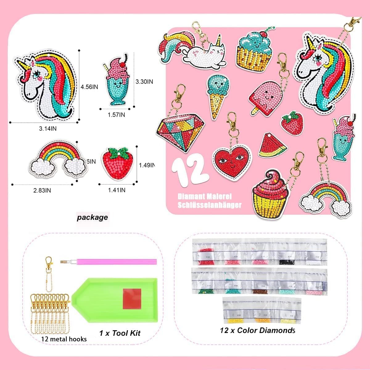Thumbnail 3 de Afufu 5D Diamond Art Keyring Kits for Kids (Age 6–12) – Creative Diamond Painting Craft Set