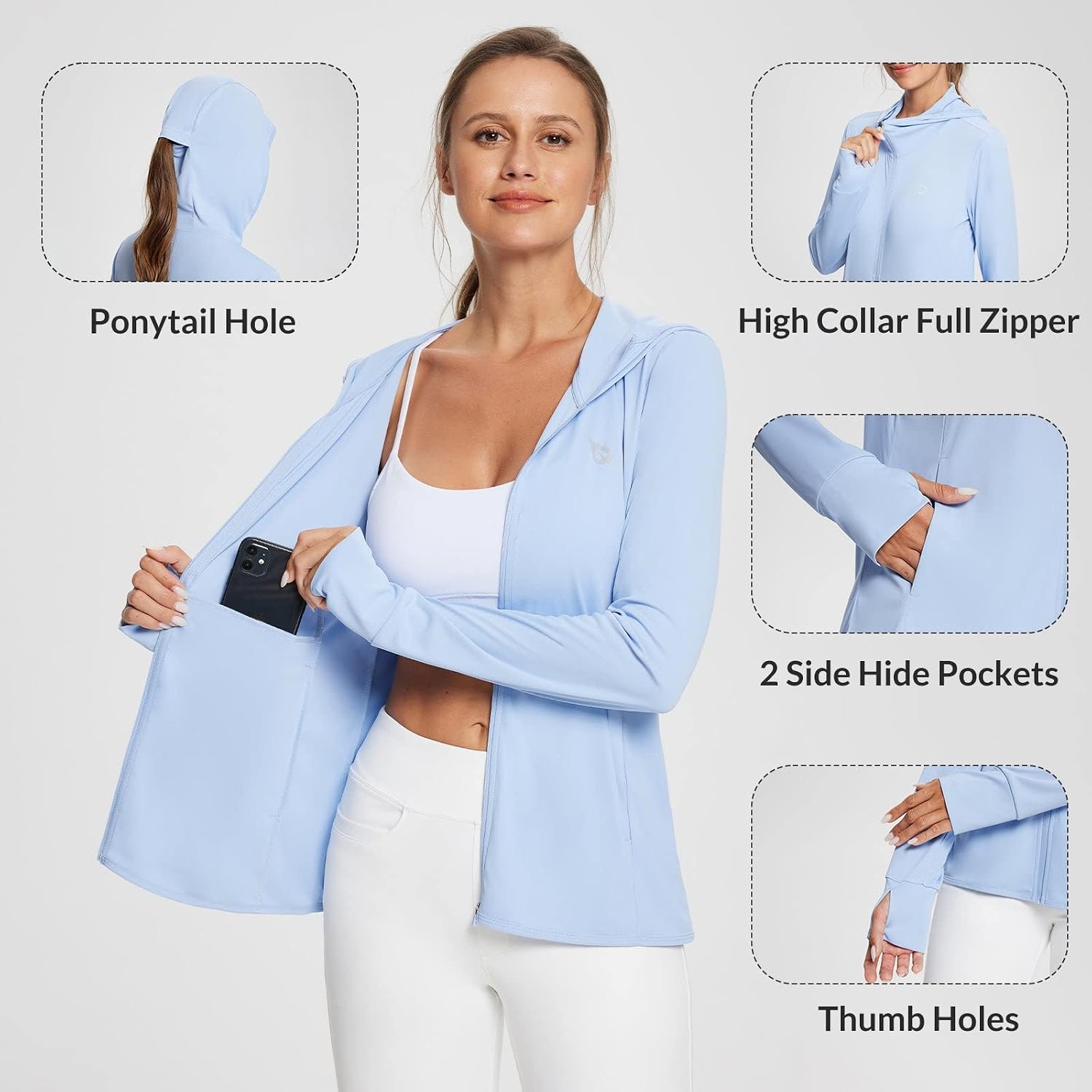 Detalle de baleaf Women's Sun Protection Jacket Hoodie: Lightweight UPF 50+ Cover Up