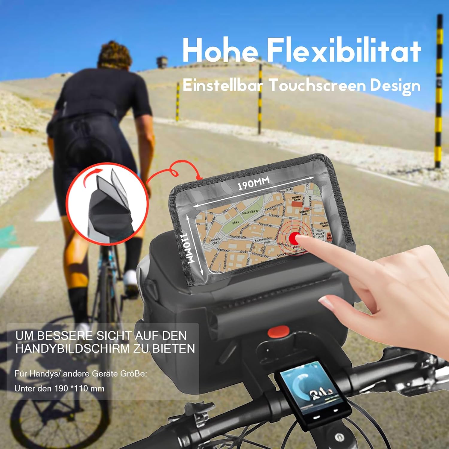 Detalle de Munaduna Lenkertasche 4,5L – wasserdicht, verstellbares Handyfach, 3-in-1 Umhängetasche