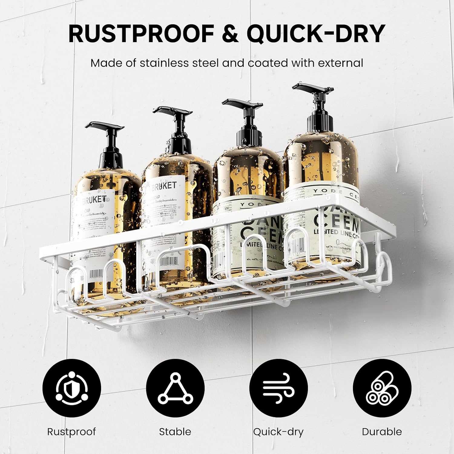 Detalle de Deyhoc 5 Pack Rustproof Stainless Steel Shower Caddy with Adhesive - No Drilling