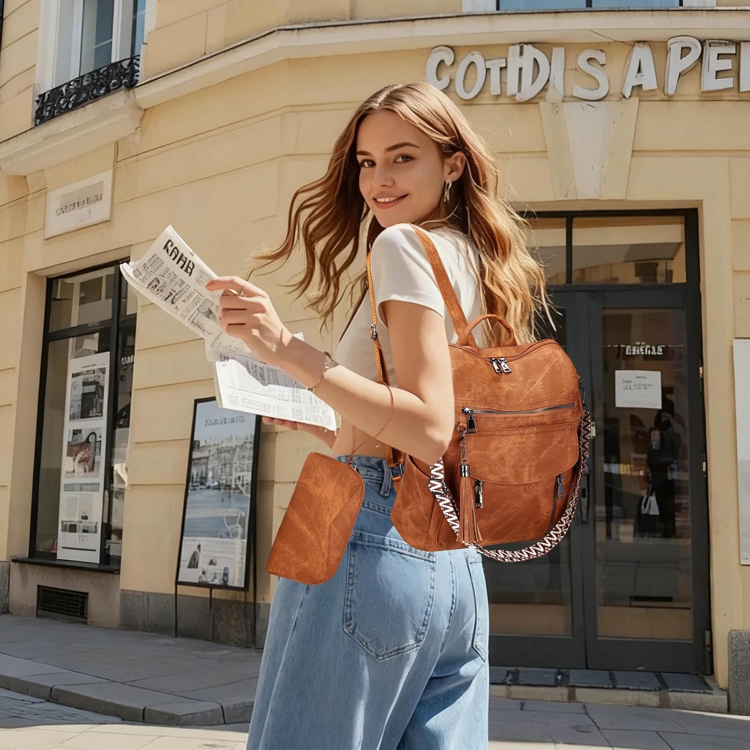 Thumbnail 6 de LEASOUL Damen Rucksack-Set wasserdicht mit RFID-Schutz, veganem Leder und Diebstahl-Features