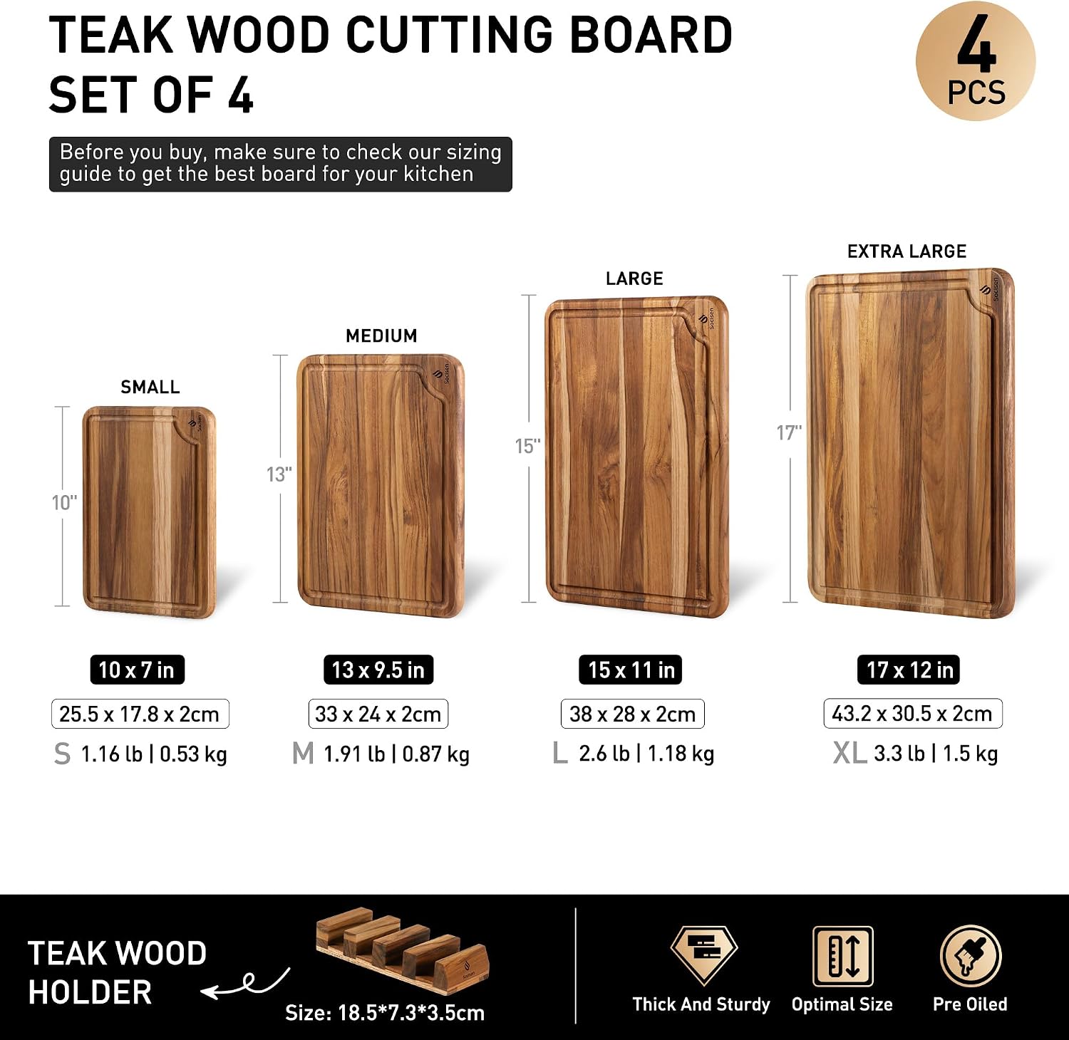 Detalle de Teak Cutting Board Set, 4-Piece