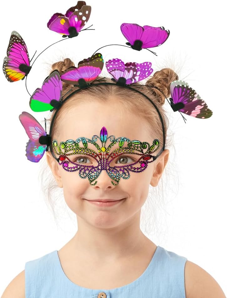 Thumbnail 6 de AUYAO Costume da Farfalla per Bambini – Mantello con Ali, Maschera, Fascia e Adesivi (4 pezzi) – Colorato