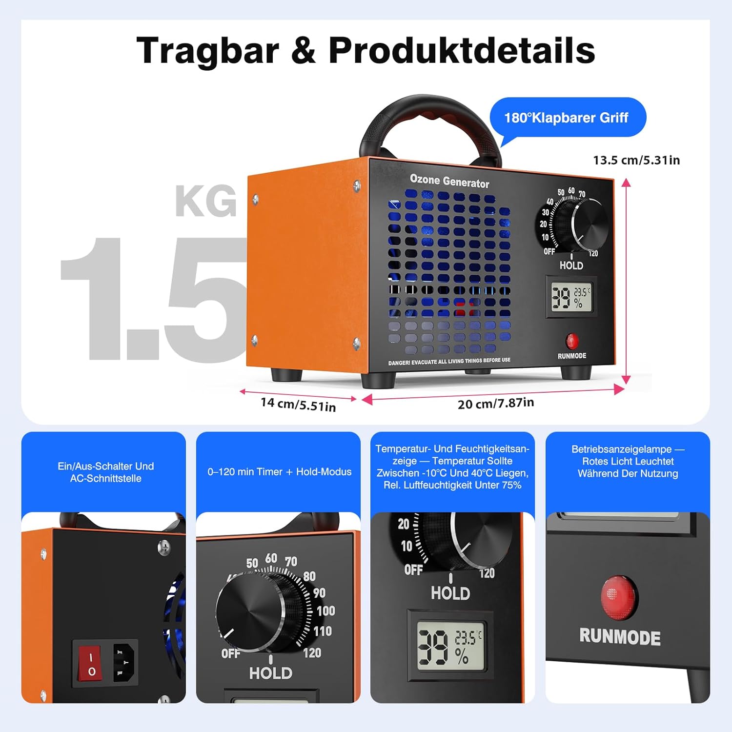 Detalle 2 de Ozongenerator 120000 mg/h Ozongerät 300 m²