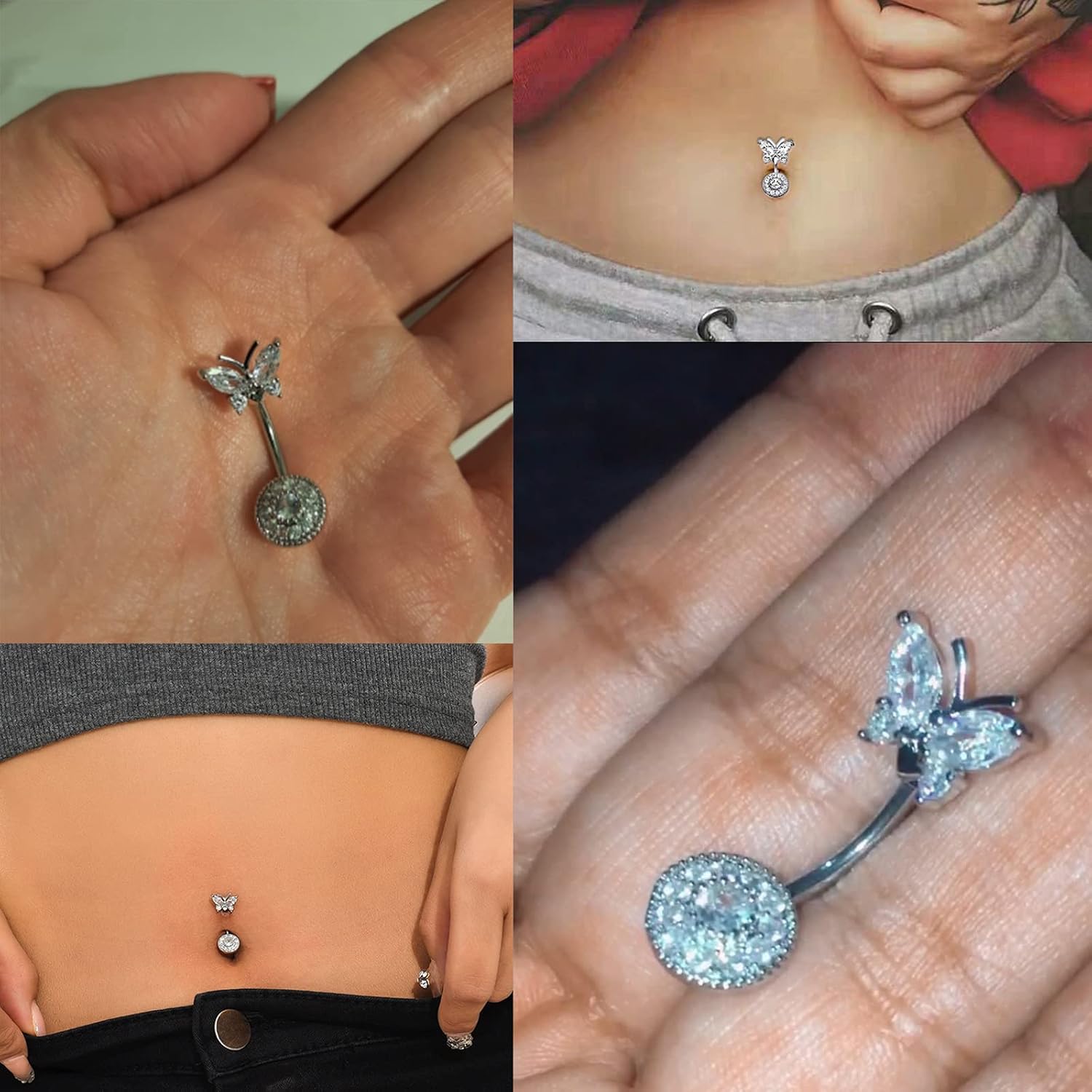 Thumbnail 4 de VFUN 14g Heart Dangle Belly Button Bars – 3-Pack Stainless Steel Navel Rings