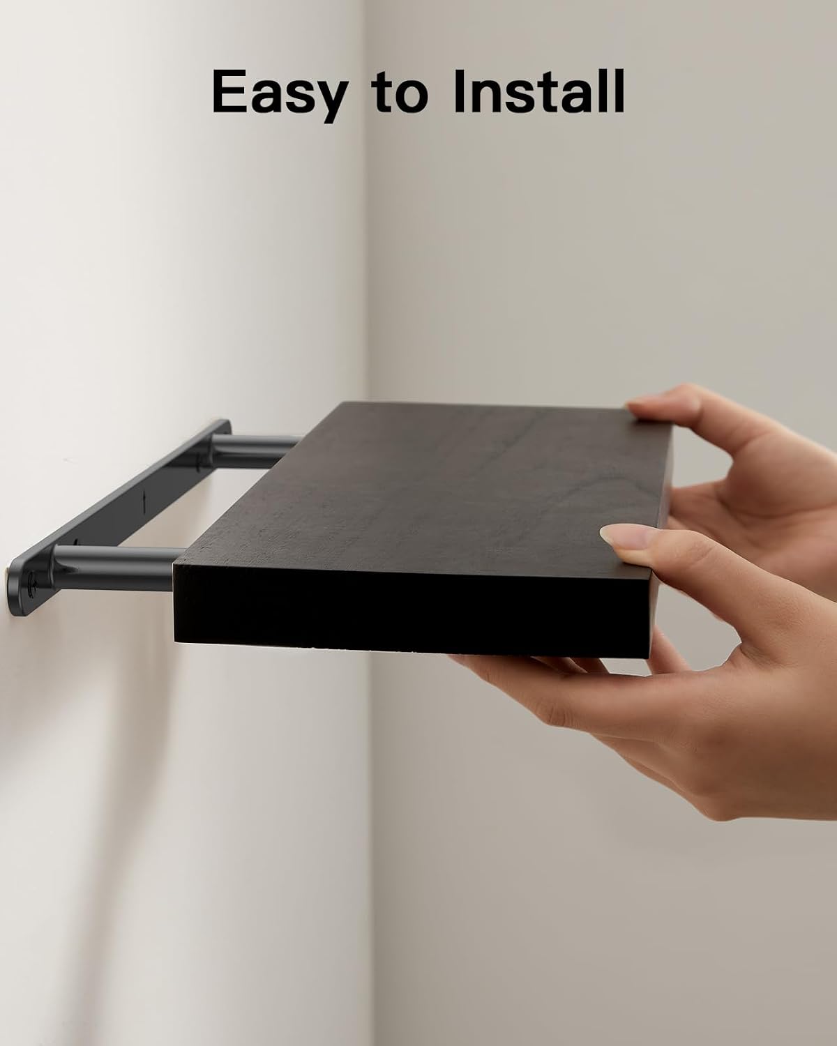 Detalle 2 de AMADA HOMEFURNISHING AMFS40B Floating Wall Shelves, Black Paulownia Wood, Set of 4