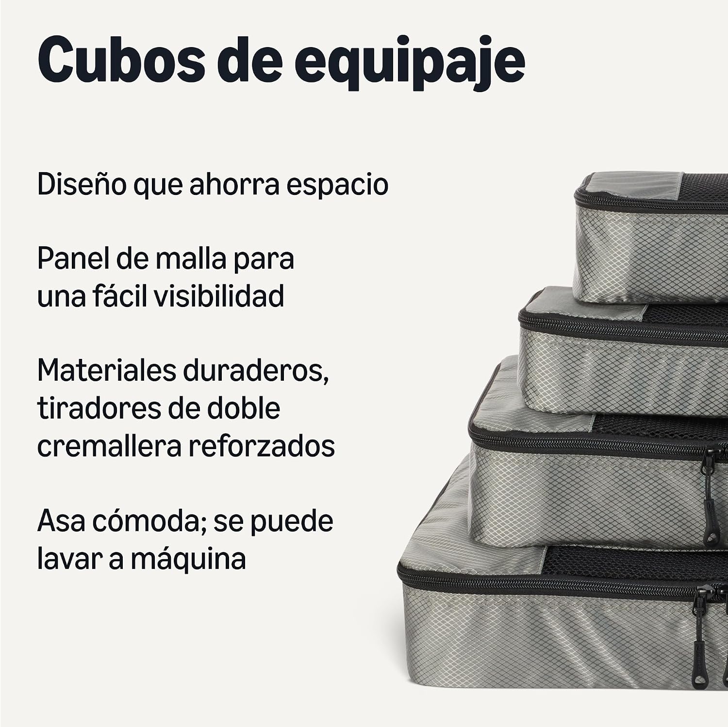 Detalle 2 de Amazon Essentials juego de 4 cubos para viaje con doble cremallera y panel de malla (gris)