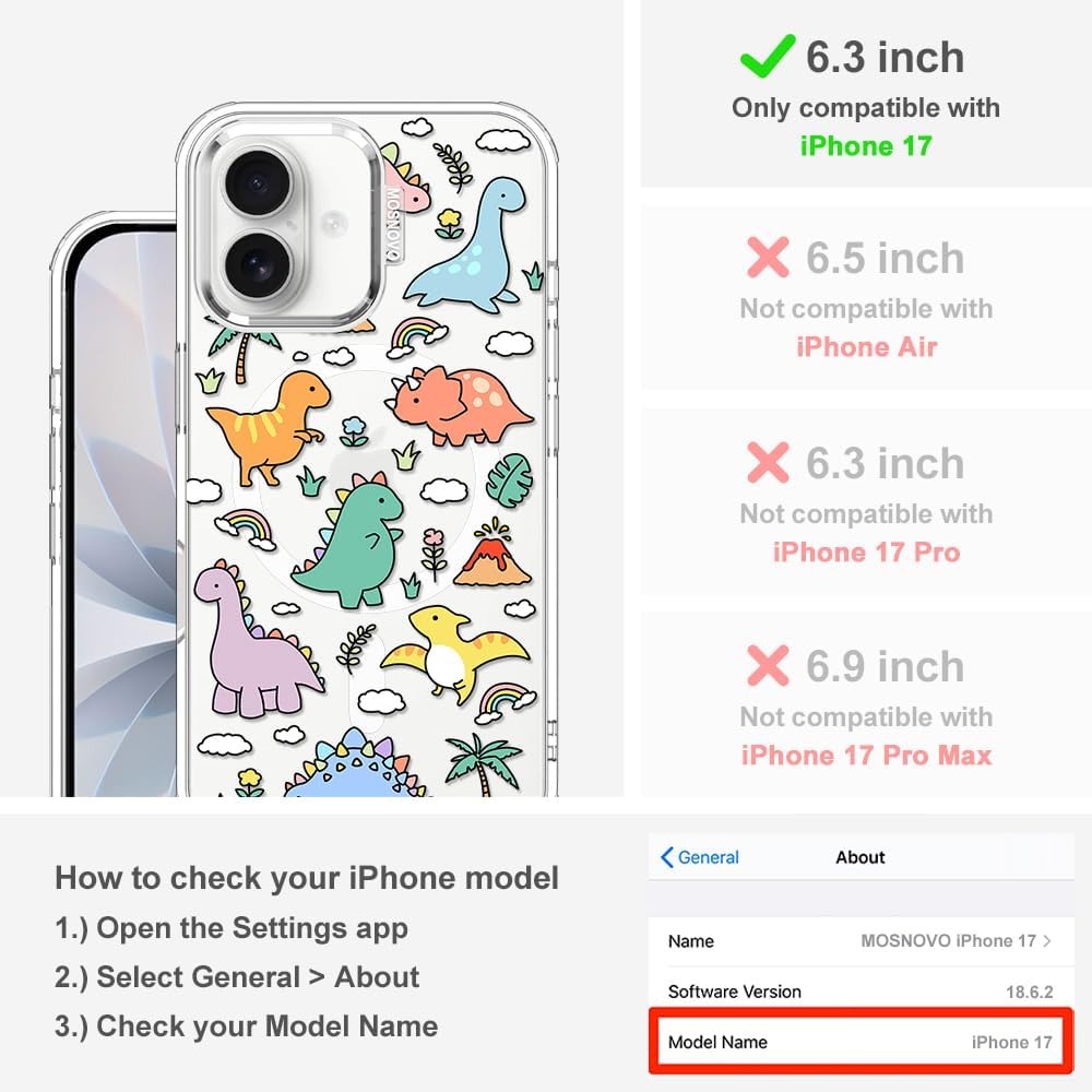 Thumbnail 1 de MOSNOVO for iPhone 17 Case with Magsafe – Clear Dinosaurs Land Design