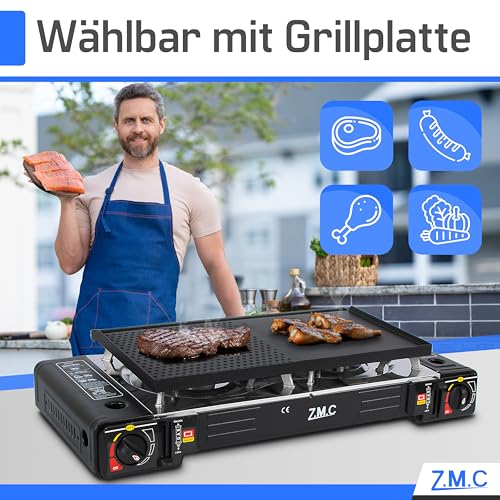 Thumbnail 7 de Z.M.C Gaskocher Campingkocher 2-flammig mit Grillplatte und 4x 227 g Kartuschen