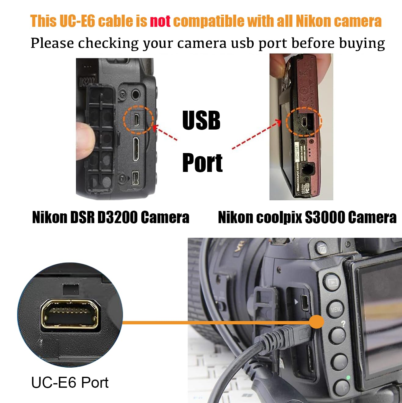 Thumbnail 1 de AlyKets USB-Fotoübertragungskabel UC-E6 (USB 2.0) für Nikon Coolpix & DSLR – Datenkabel zum Bilder-Download