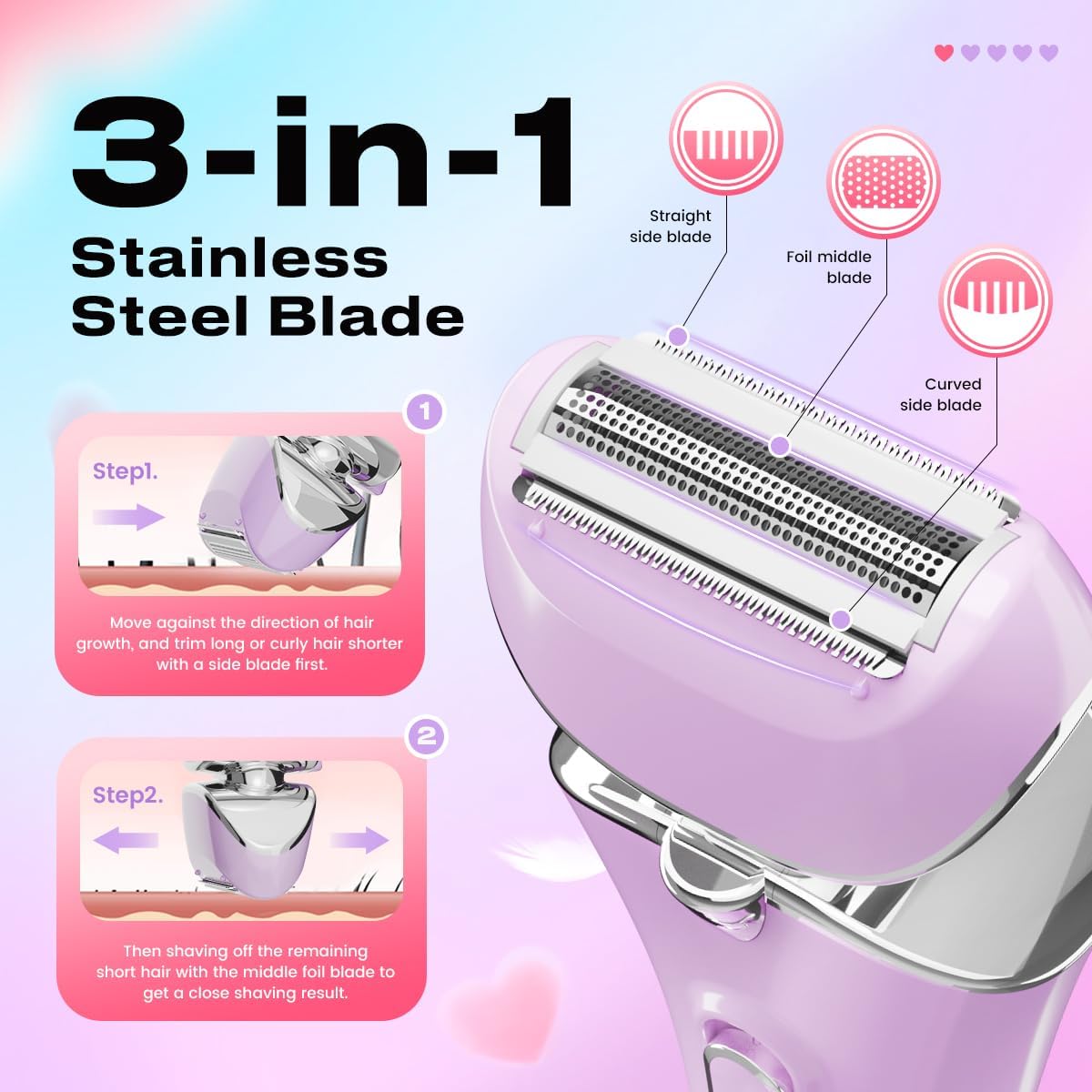 Detalle de Electric Razor for Women: Wet & Dry Cordless Shaver for Legs, Body, and Bikini
