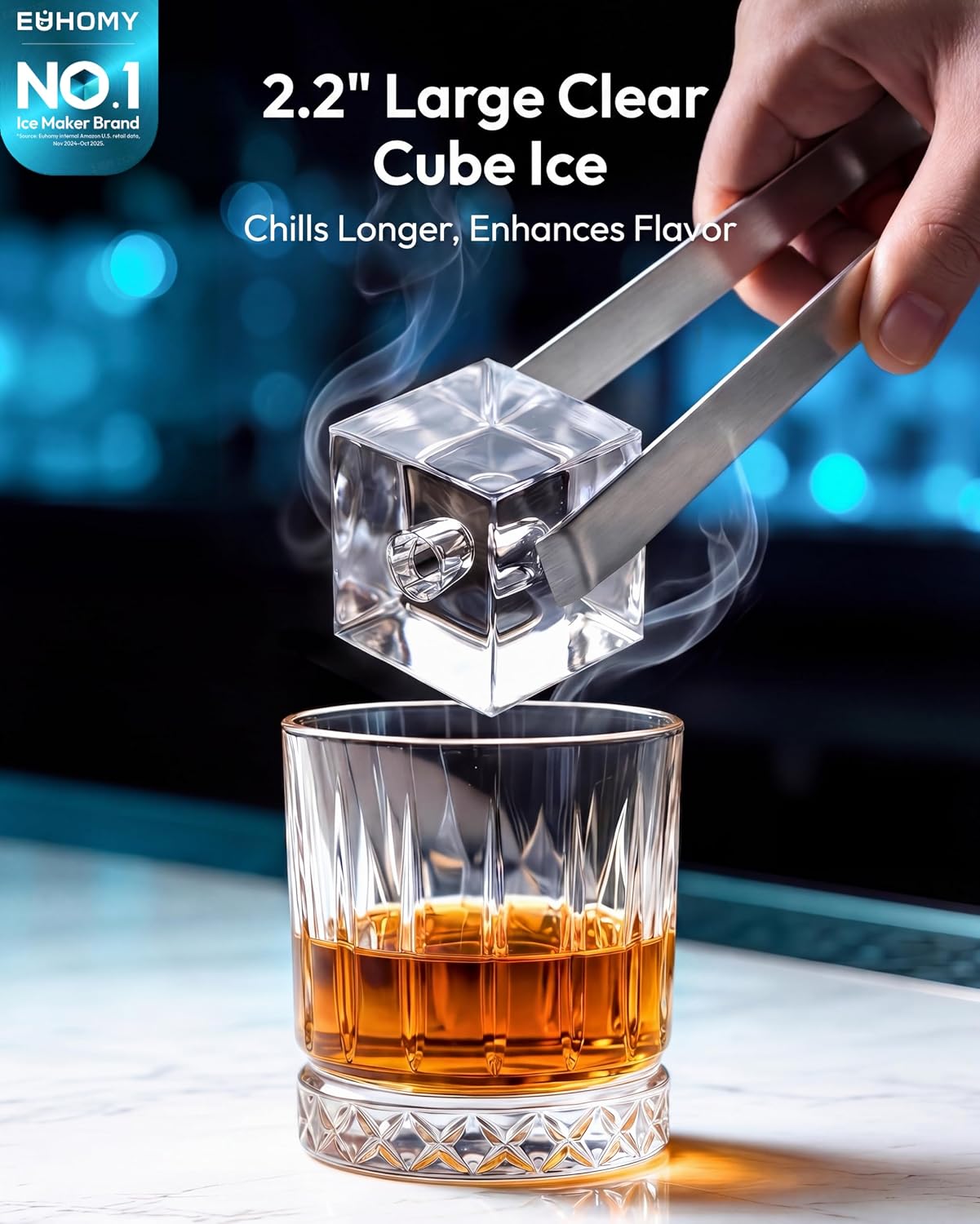 Detalle 2 de EUHOMY IM032-CBL-VC Clear Ice Maker, 2.2-Inch Cubes, App Control