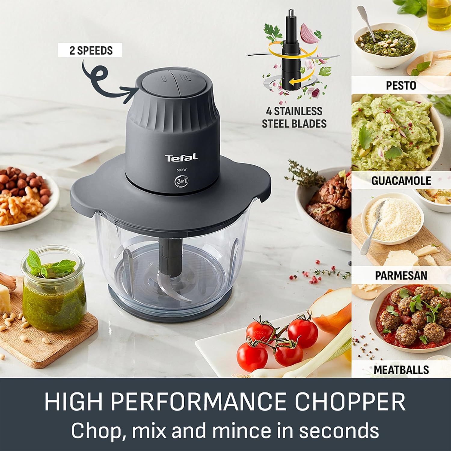 Thumbnail 2 de Tefal Choppeo Mini Food Processor/Chopper MB603BG1: 2L Glass Bowl, 500W