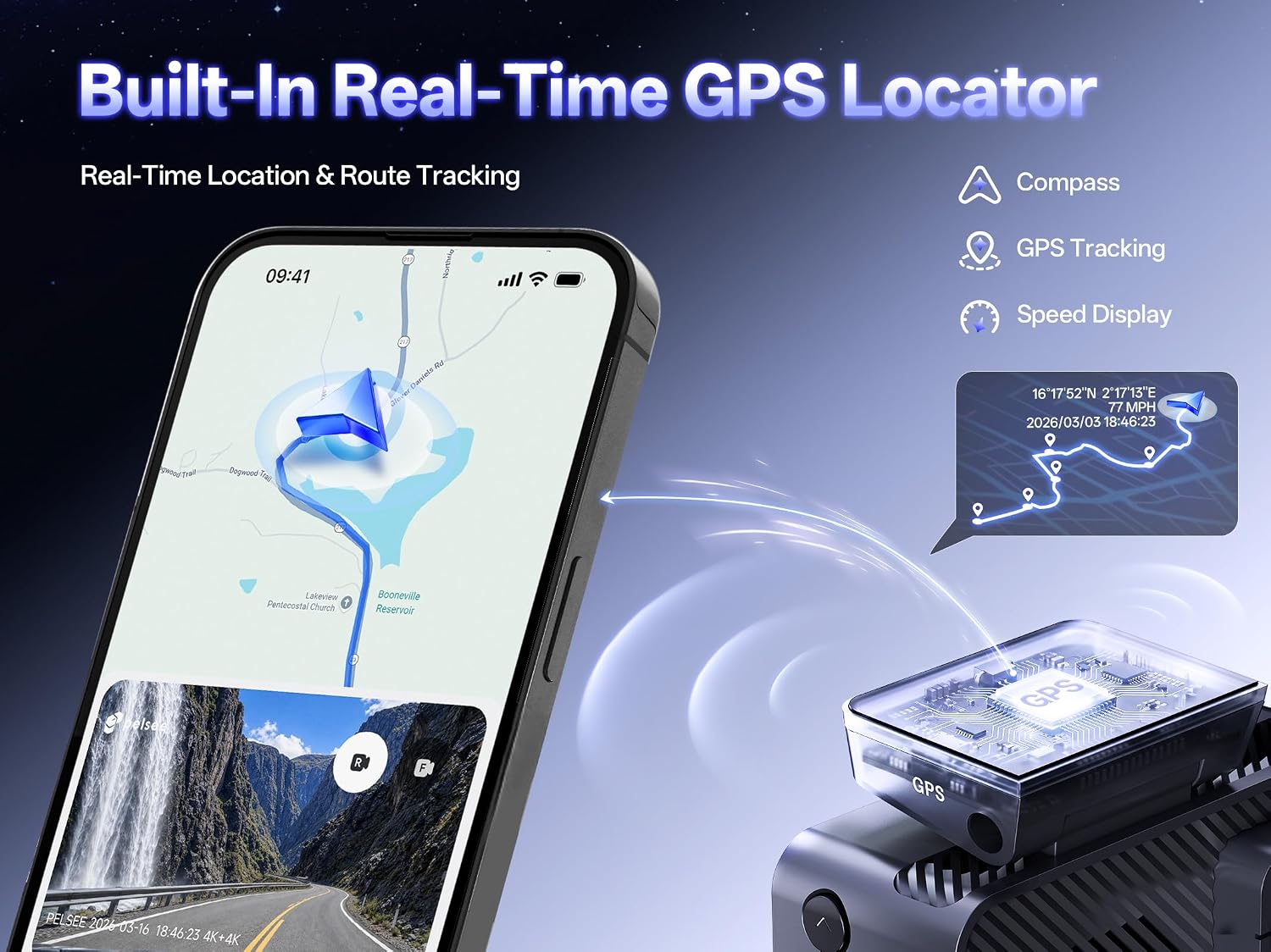 Thumbnail 4 de pelsee S1 Pro Native 4K Front and Rear Dash Cam with GPS and 128GB Card