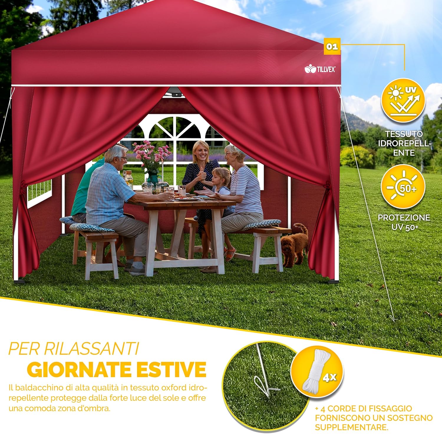 Detalle de tillvex Gazebo 3x3m impermeabile 3 livelli 🌤