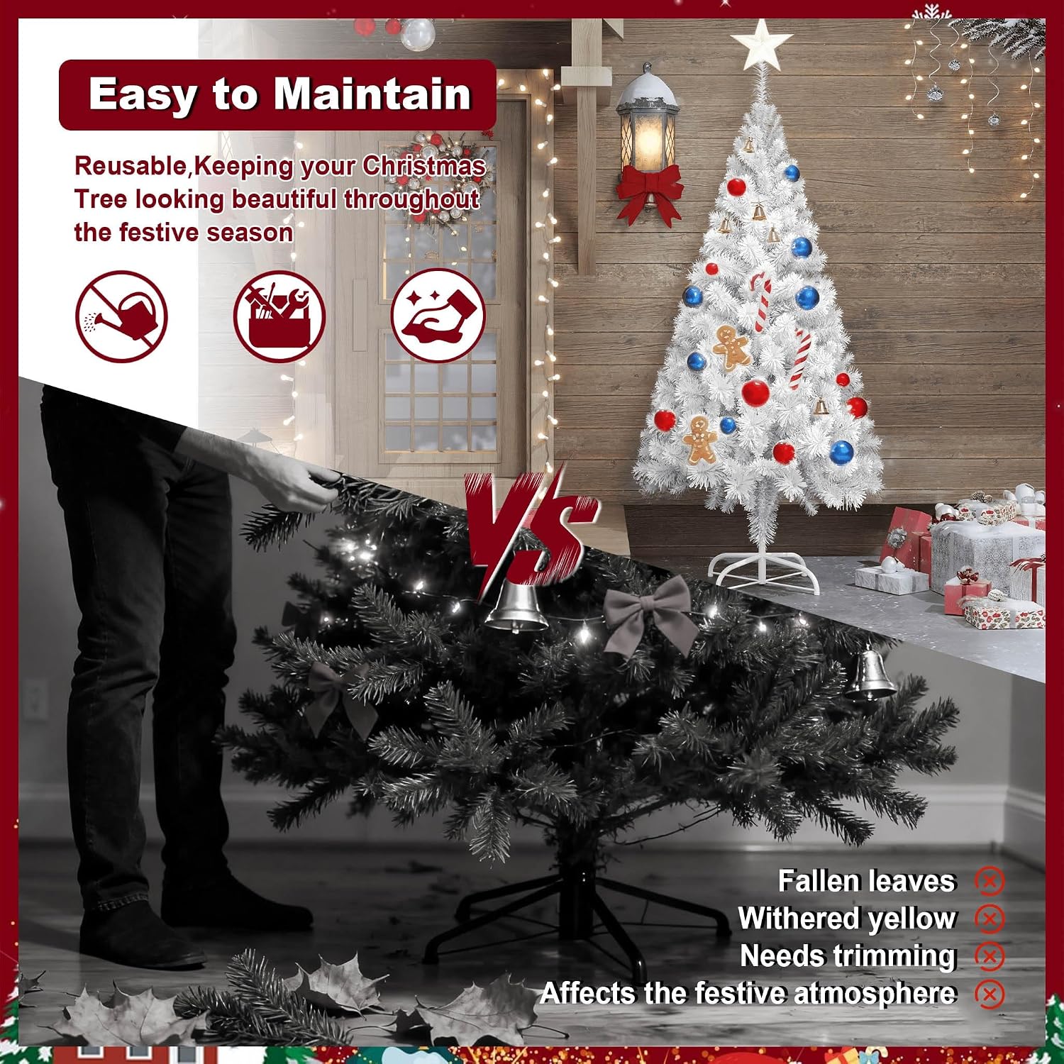 Detalle de UISEBRT HKDY-UIS-(SD00210) Artificial Christmas Tree with Stand, PVC