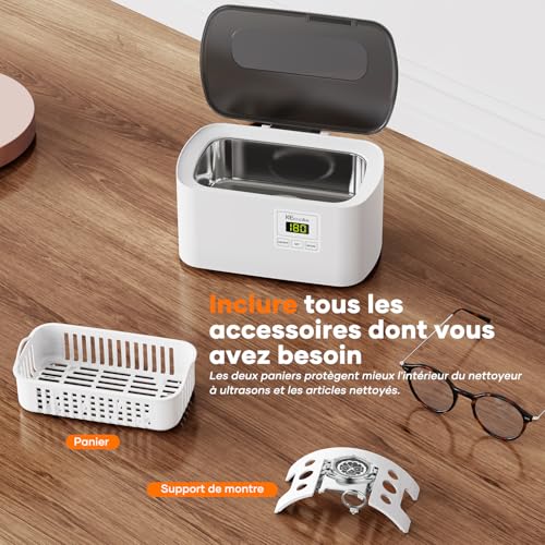 Detalle de KECOOLKE Nettoyeur à ultrasons 600 mL, 48 kHz, cuve en acier inoxydable