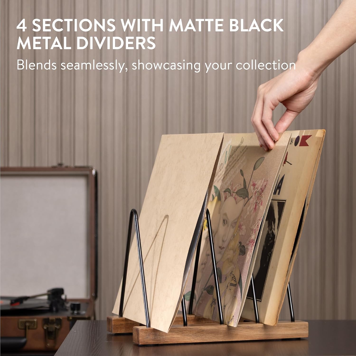 Thumbnail 6 de Big Fudge Acacia Wood Vinyl Record Holder, 30–40 LP Capacity, Scratch-Resistant Base
