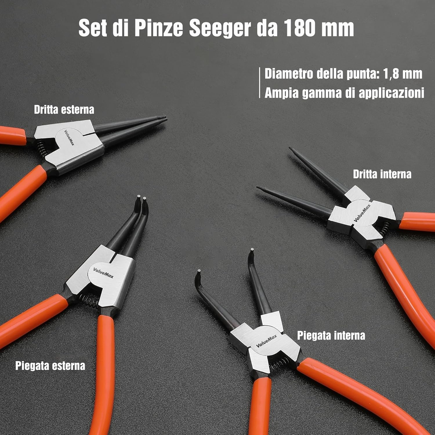 Thumbnail 2 de ValueMax set di 4 pinze per anelli di sicurezza con borsa portatile da 165 mm e 180 mm