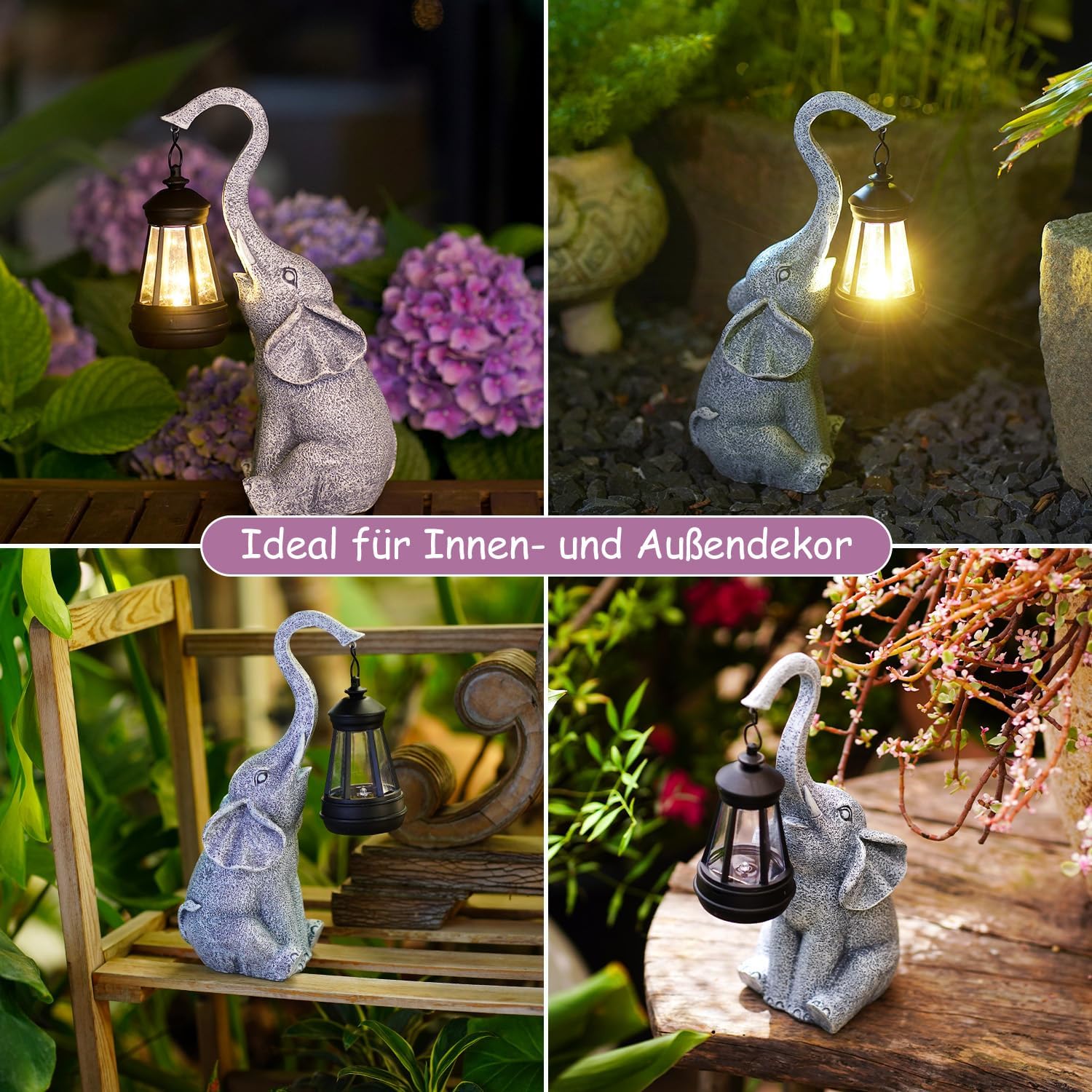 Thumbnail 6 de Yeomoo Elefanten Deko mit Solar Laterne – wetterfeste Gartenfigur mit LED-Solarlampe, 11×11×27,5 cm