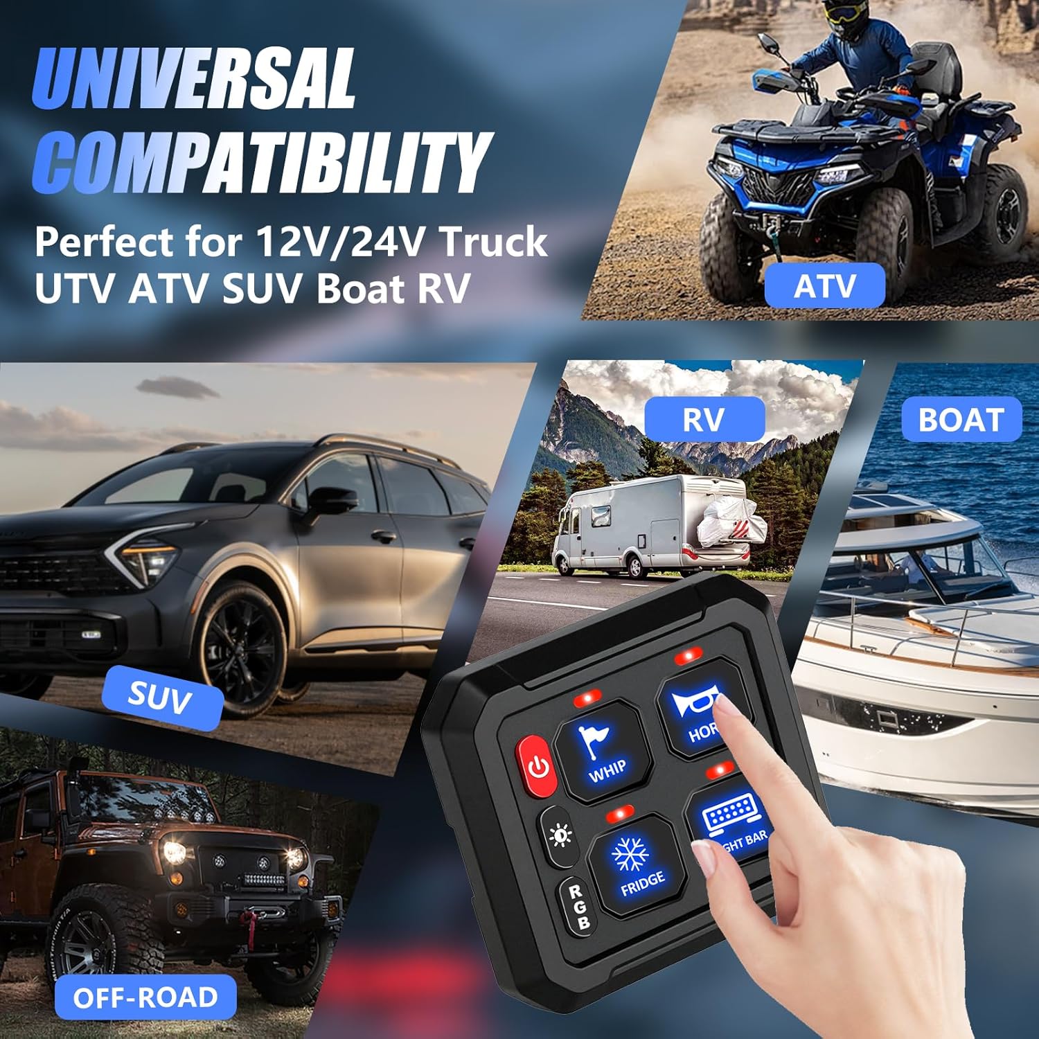 Thumbnail 6 de Chelhead 4-Gang RGB Switch Panel (12V/24V) with Relay Control Box for Camper, Car, ATV & Marine Use