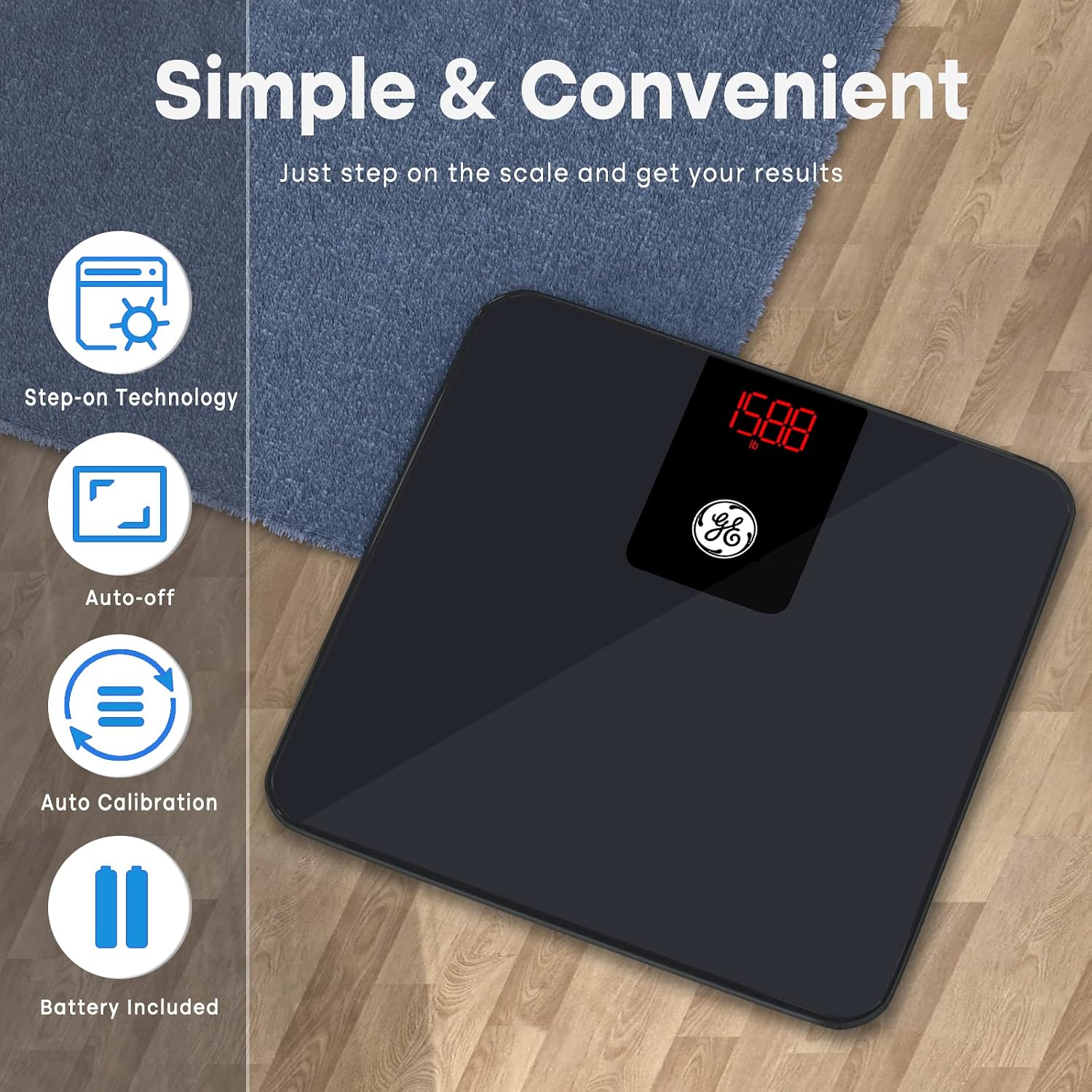 Detalle de GE Fit Prime Digital Bathroom Scale, 400 lb, Bluetooth and BMI Tracking