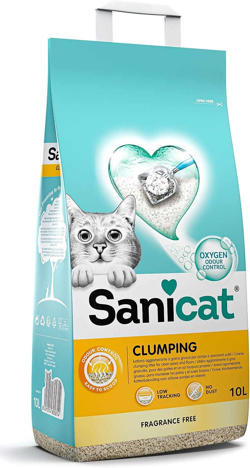 Detalle de Sanicat Lettiera per gatti agglomerante senza profumo 10L – controllo odori con ossigeno attivo