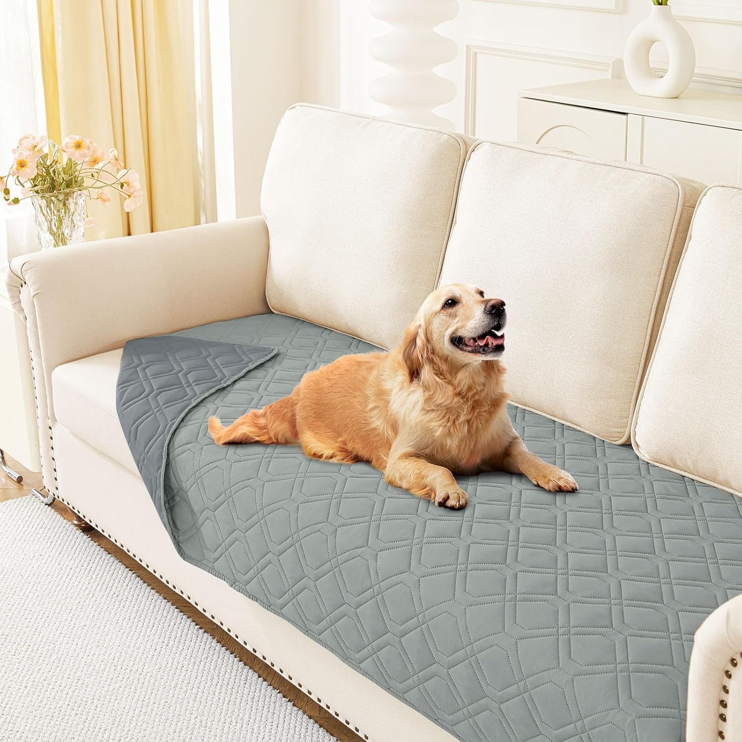 Detalle de Homaxy Hundedecke Wasserdicht – Outdoor‑Waschbar, Wendedecke 175x75 cm in Grau/Dunkelgrau