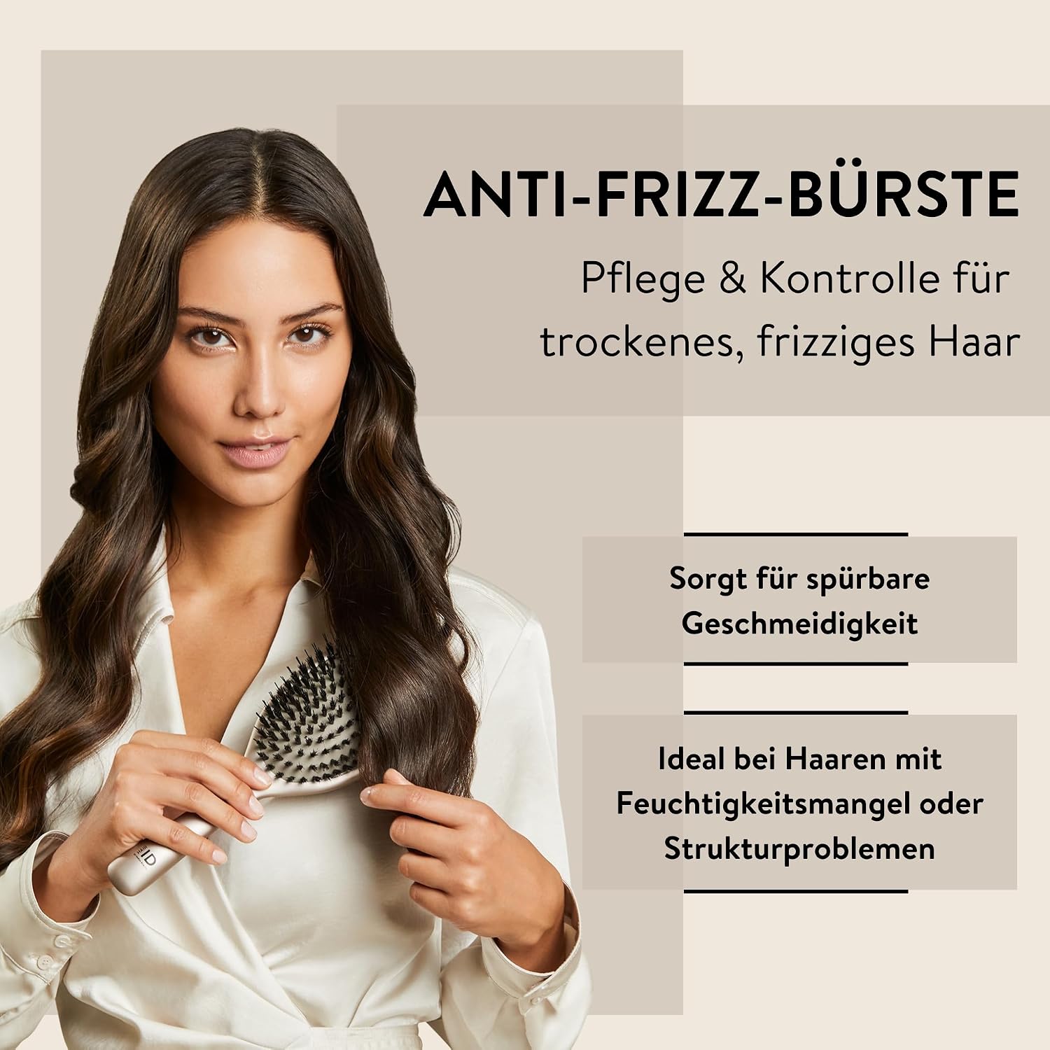 Detalle de PARSA Beauty Hair ID Anti-Frizz Haarbürste mit Wildschweinborsten für glatte, weniger frizzige Haare
