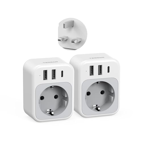 Detalle de TESSAN Paquete de 2 Adaptador Enchufe UK 4 en 1 con USB C y USB A
