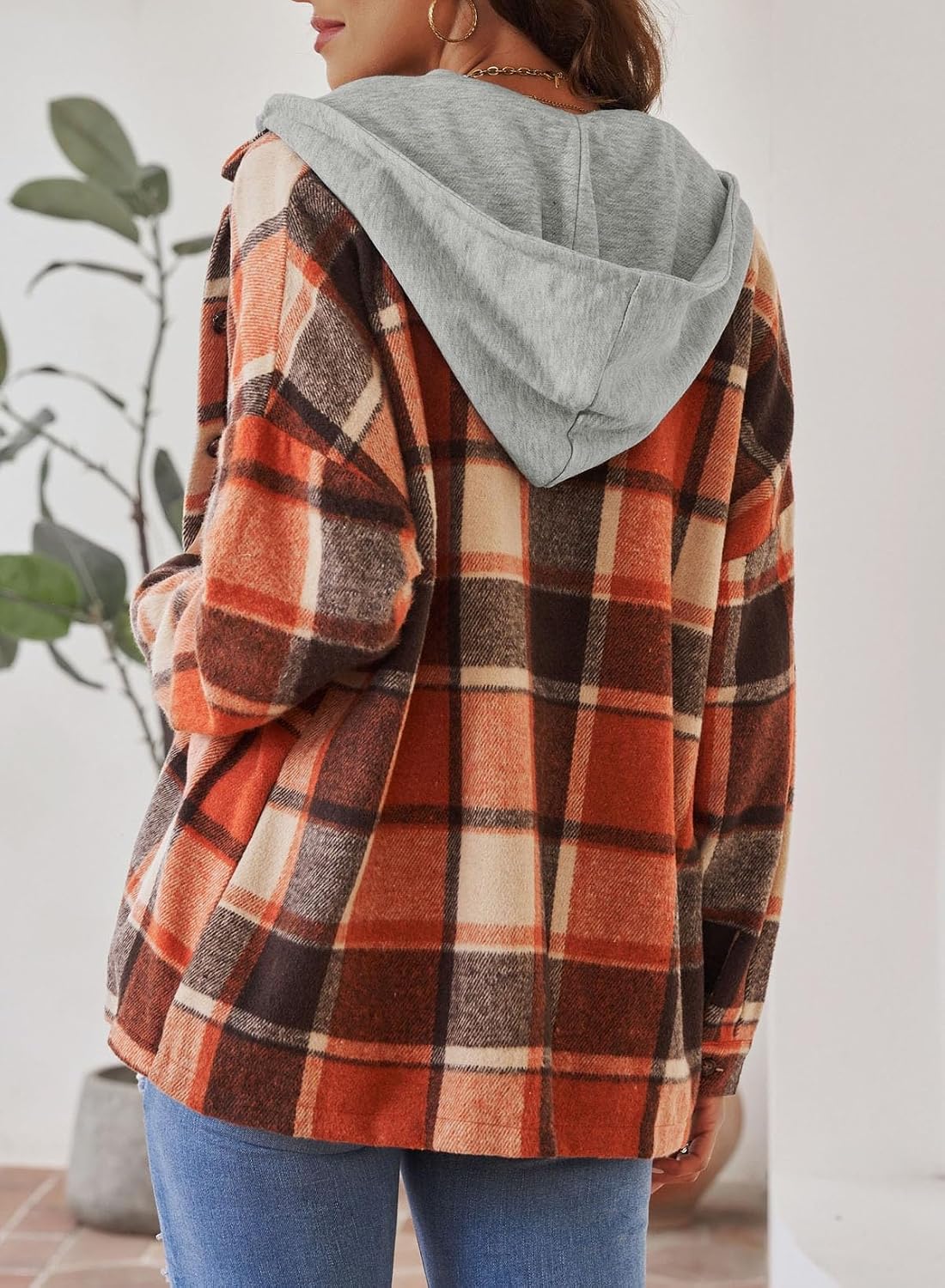 Detalle de SHEWIN Women's Plaid Hooded Shacket