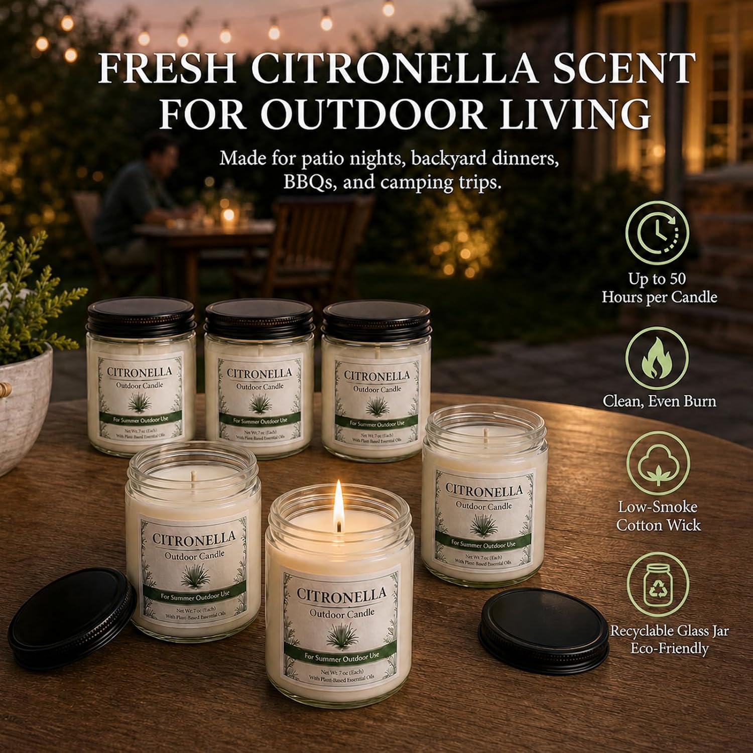 Detalle de Citronella Candles Outdoor - 6 Pack Soy Wax Citronella Candles (300 Hours Total)