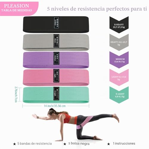 Thumbnail 6 de PLEASION Bandas Elásticas de Musculación (Set 5) con Antideslizante en Tela