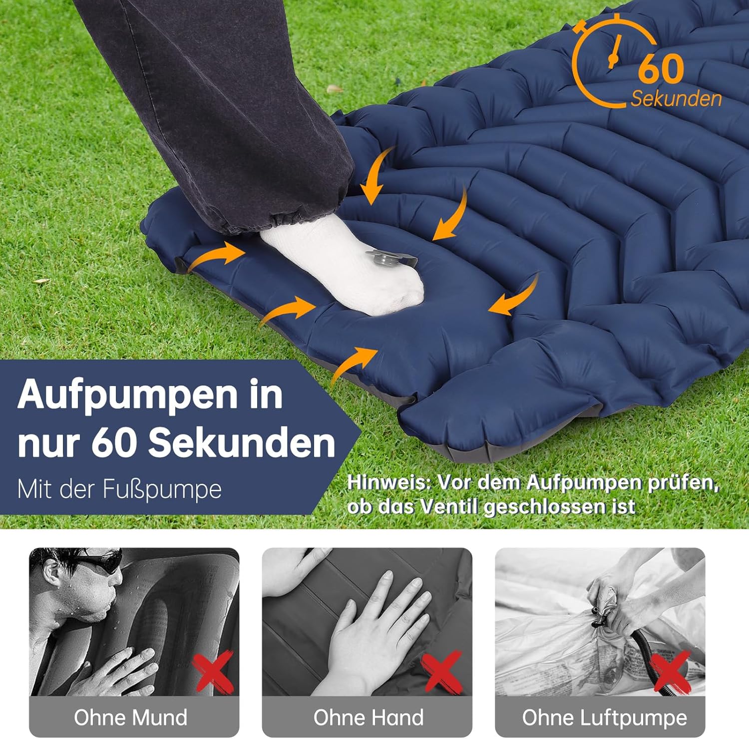 Thumbnail 2 de HAUSPROFI Isomatte Camping – ultraleicht, 9 cm dick, Fußpumpe, Kissen, blau