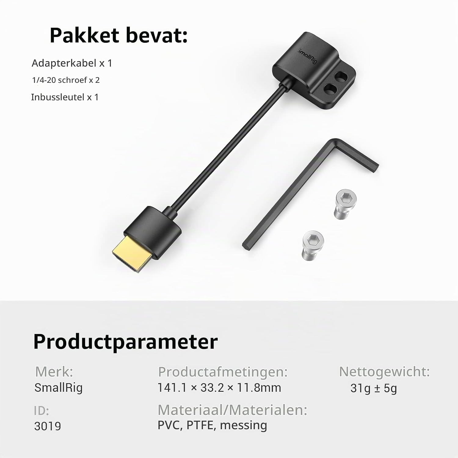 Thumbnail 6 de SMALLRIG 3019 HDMI-adapterkabel, 14 cm, A-naar-A, 4K bij 60 Hz