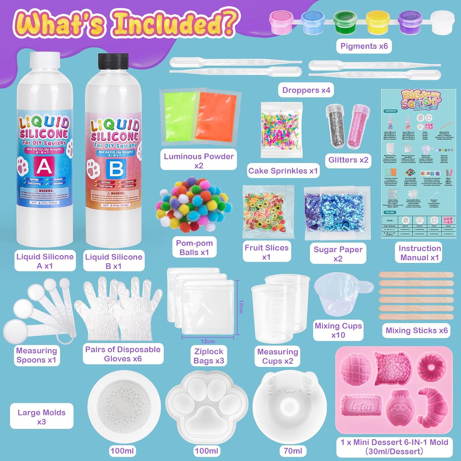 Detalle 2 de Highttoy 968SM4 – zestaw do tworzenia squishy, silikon 480 ml i świecące dodatki