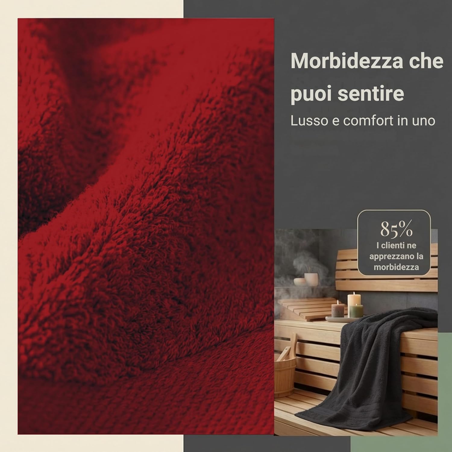 Detalle 2 de Komfortec Asciugamani da bagno Jumbo 80x200 cm neri, 100% cotone – confezione da 2 pezzi
