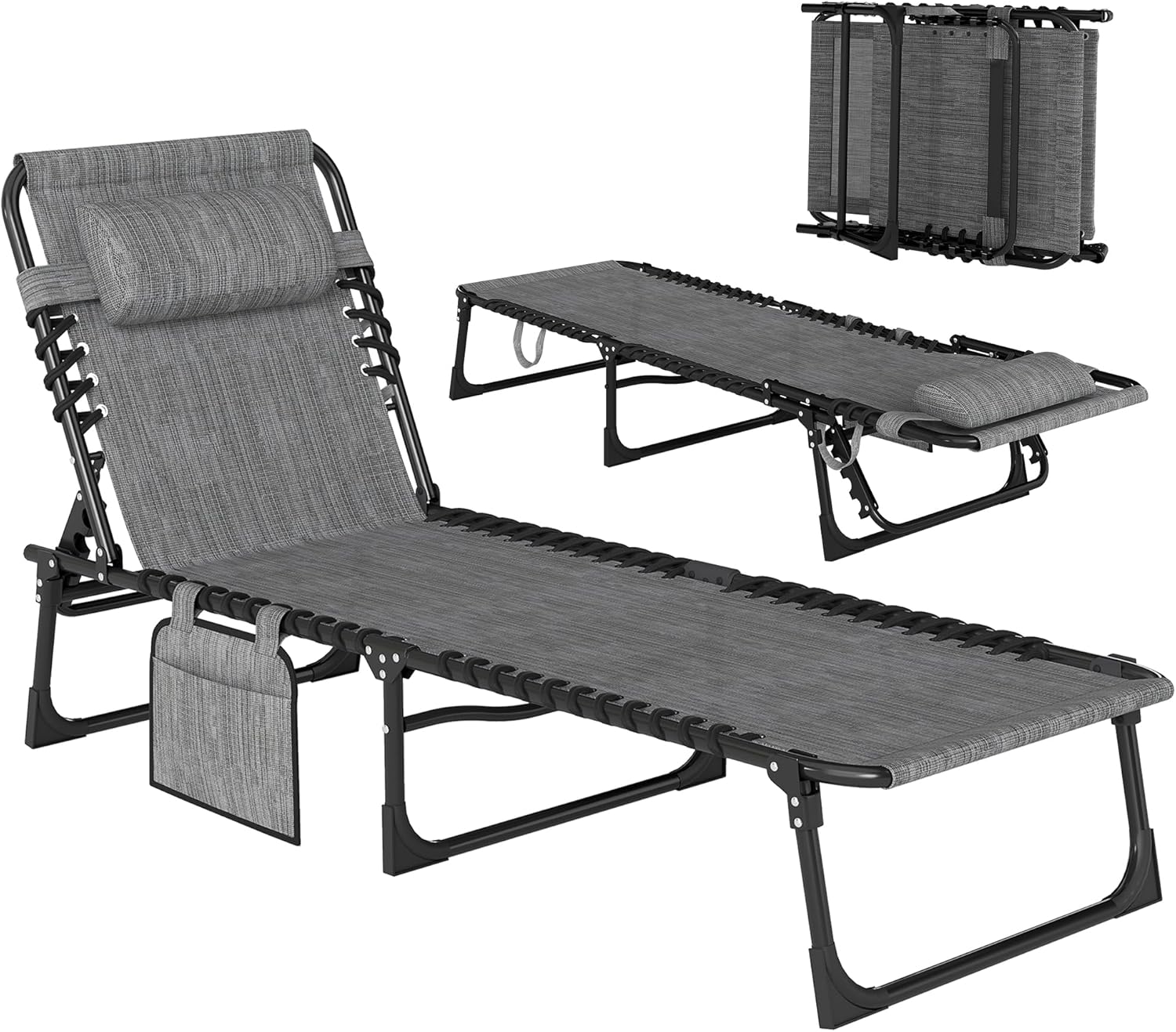 Outsunny Chaise Longue Pliable Gris Bain de Soleil