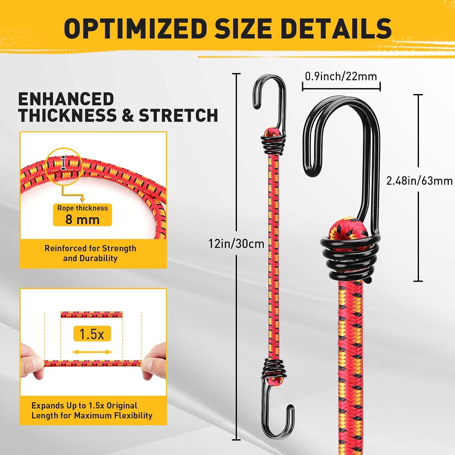 Detalle 2 de ELEAD E70087 12-Inch Bungee Cords, 10-Pack with Metal S-Hooks