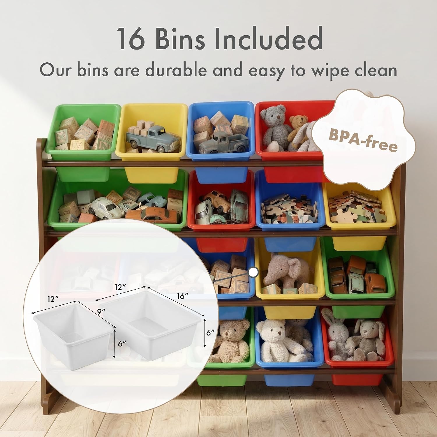 Detalle 2 de Humble Crew WO420 Kids’ Toy Organizer, 16 Removable Bins, 4-Tier Shelf