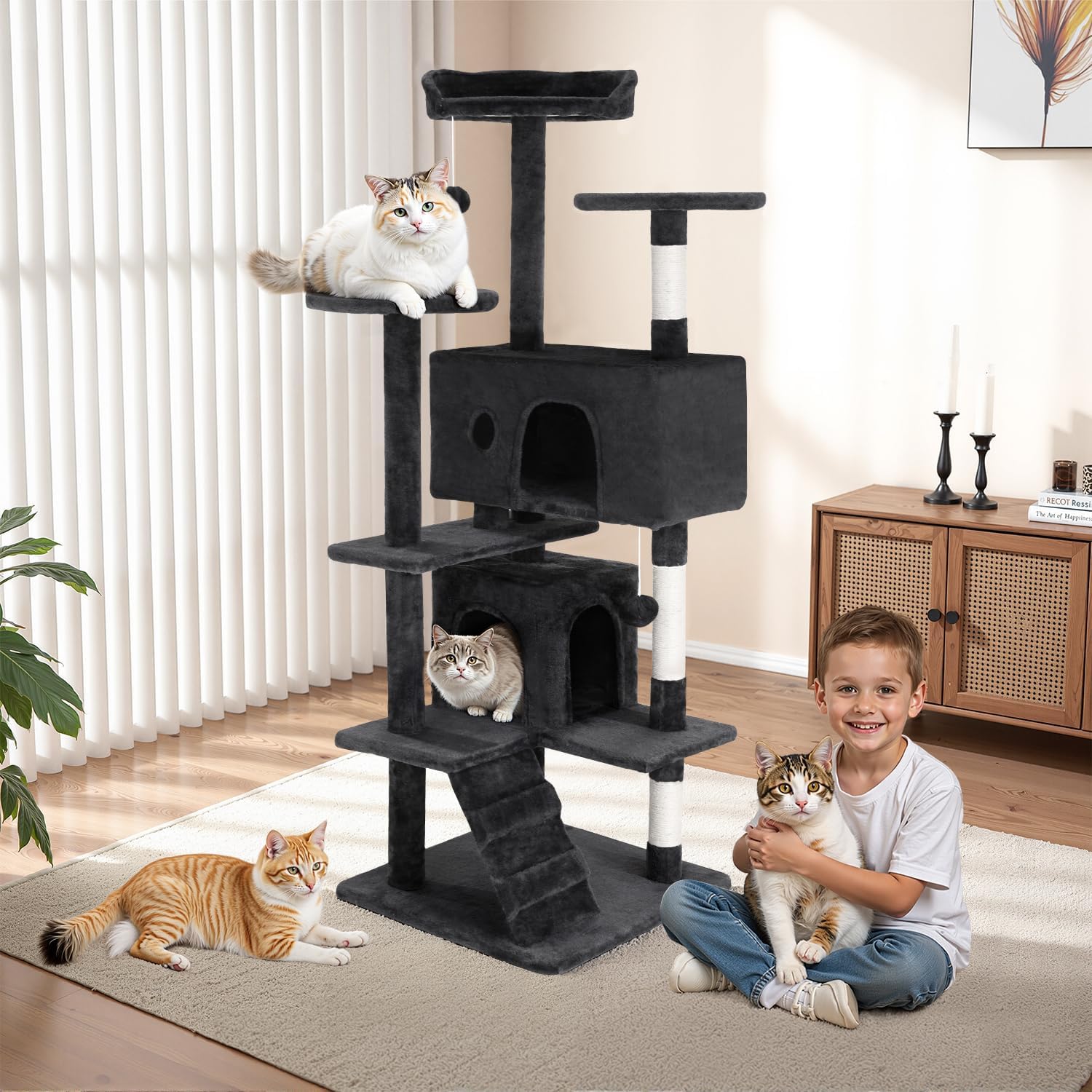 Detalle 2 de FDW Cat Tree 54-Inch Tower with 5 Levels, Sisal Posts and Condos