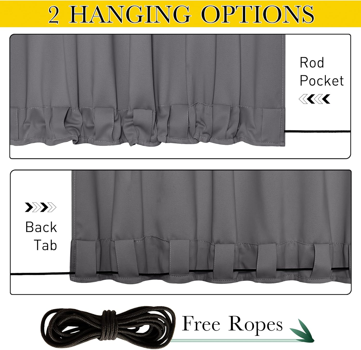 Detalle de NICETOWN 2 Panels Outdoor Curtains for Patio: Waterproof, Windproof, Thermal Insulated and Sun Blocking (Grey, 2 Panels)
