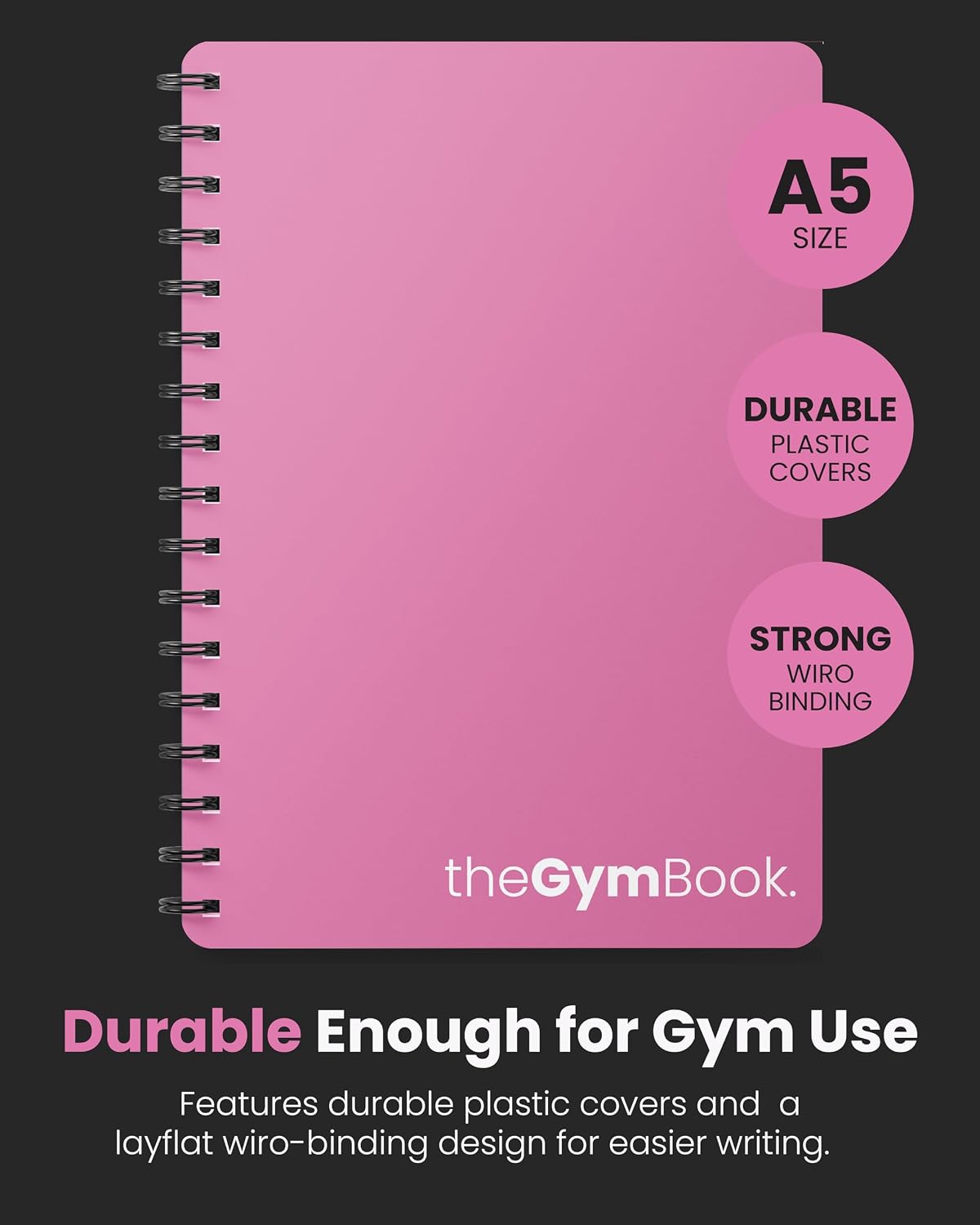 Detalle de theGymBook Gym Log Book – A5 Workout Journal (Pink) with 100 Pages