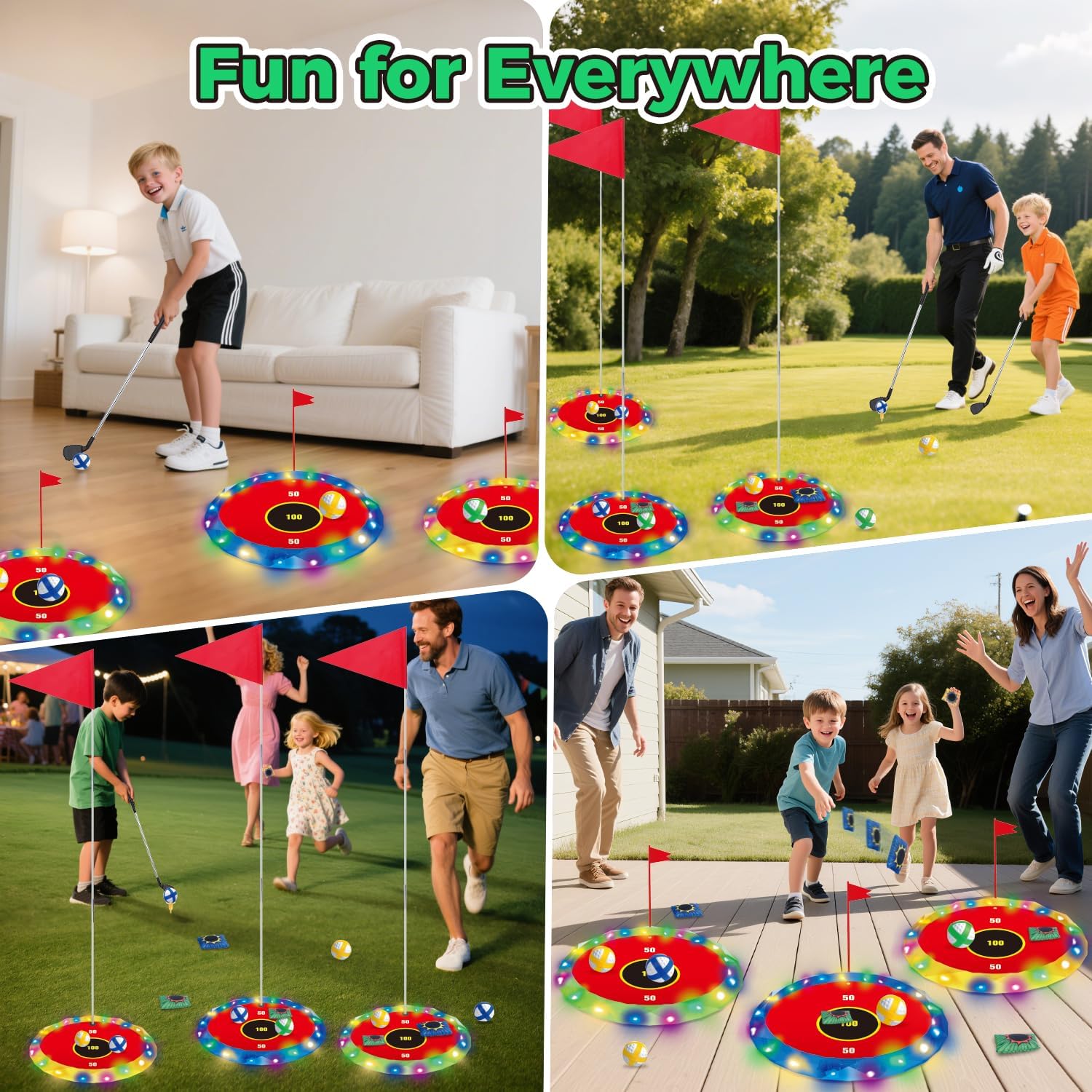 Thumbnail 6 de VATOS 2-in-1 Golf con luci per bambini – Gioco di chipping e lancio con bersagli LED, 2 mazze e 18 palline